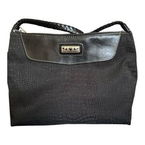Brighton Croc Pattern Fabric Handbag Black Shoulder Purse Braided Leather Strap